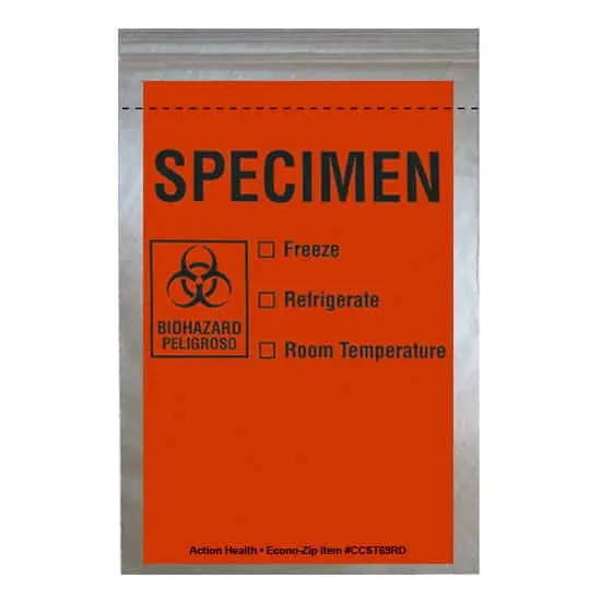 6W x 9L, 2 Mil Red Imprint Clear Specimen Bags with Tear Line