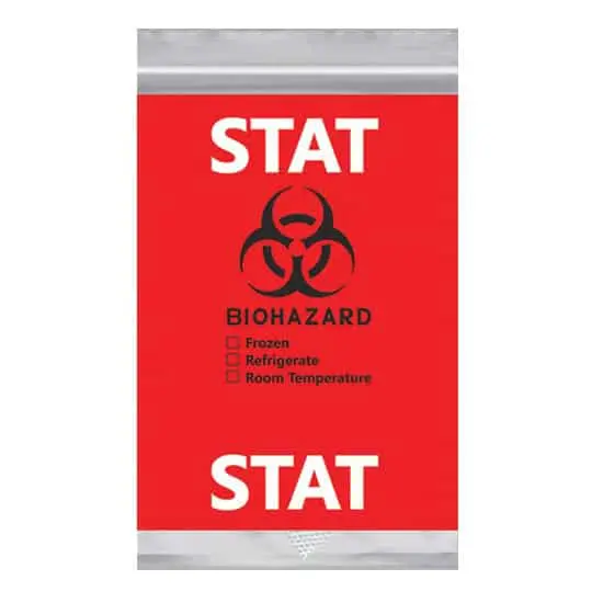 6W x 9L, 2 Mil STAT Red Imprint Clear Specimen Bags