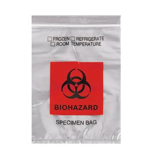 8W x 10L, 2 Mil Red Imprint Clear Specimen Bags