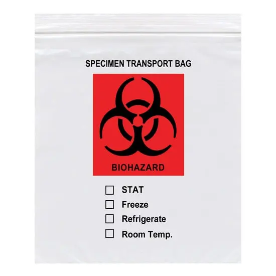 10W x 10L, 1.7 Mil Red Imprint Clear Specimen Bags