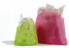 12W x 11L x 4H, Frosted Wave Top Diecut Handle Bags, Hot Pink