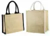 12W x 12L x 7-3/4H, Jute Tote with Cotton Trim, Natural Trim