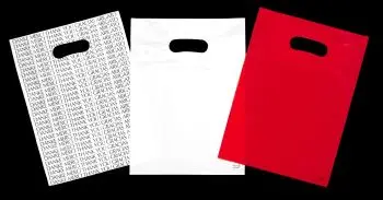 9W x 12L, 1.5 Mil Red Patch Handle Bags