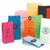 4-1/4W x 2-3/8L x 8-3/16H - 4lb - Flat Bottom, Custom Printed Stand Up Colored Paper Bags, Red