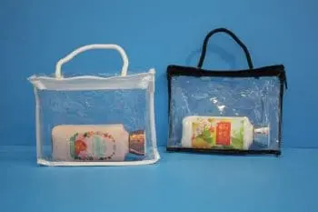 6W x 8L x 1.5D, 6 Mil White Zipper & Rope Handle Vinyl Bags