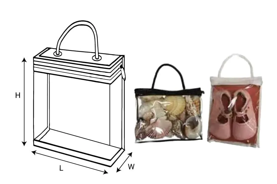 6L x 8H x 1.5W, Zipper Vinyl Bags with Rope Handle, 6 Gauge, DPC Phthalate Free Vinyl, White Seams