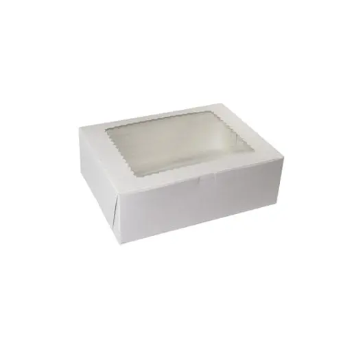 9L x 12W x 4H, Window Cupcake Boxes, 1-Piece Lock Corner, White