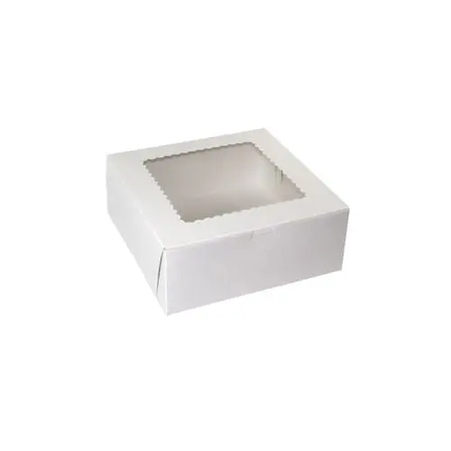 10L x 10W x 4H, Window Cupcake Boxes, 1-Piece Lock Corner, White