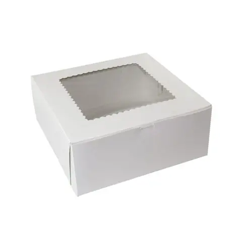 12L x 12W x 5H, Window Bakery Boxes, 1-Piece Lock Corner, White