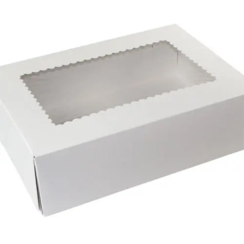 14L x 10W x 4H, Window Bakery Boxes, Glued 4-Corner Front-Load, White