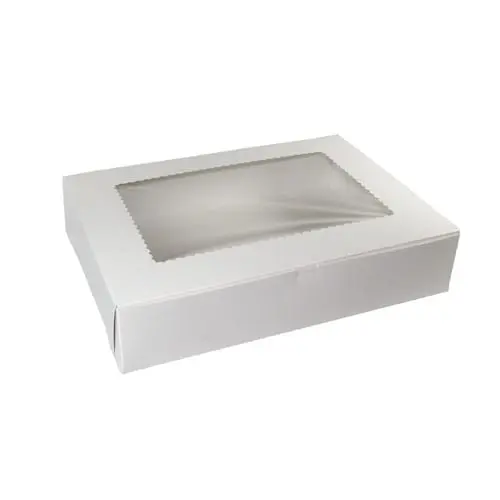 19L x 14W x 4H, Window Cupcake Boxes, 1-Piece Lock Corner, White