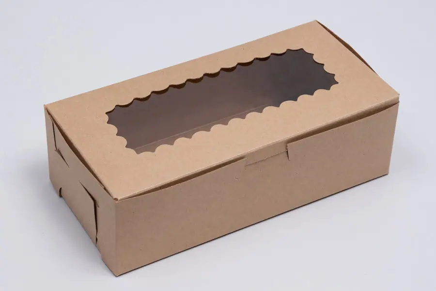 8L x 5-3/4W x 2-1/2H, Natural Kraft Bakery Boxes with Window, Kraft