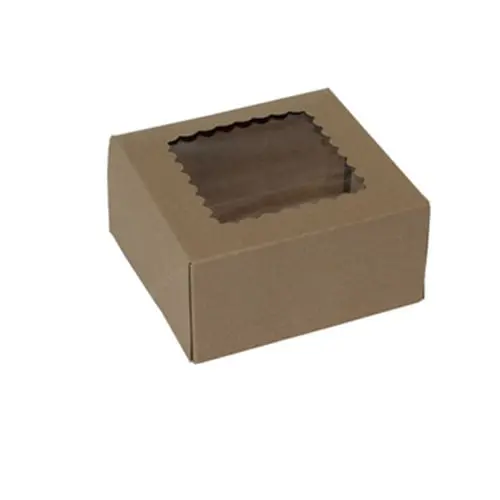 6L x 6W x 3H, Natural Kraft Bakery Boxes with Window, Kraft