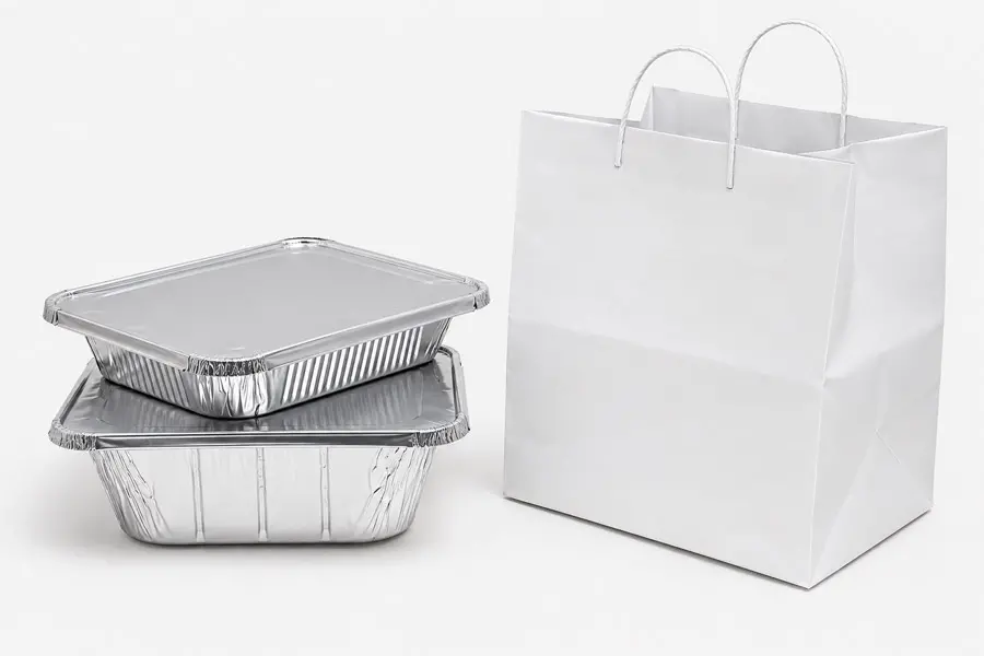 White Plastic Catering Bags with Clip Loop Handles
