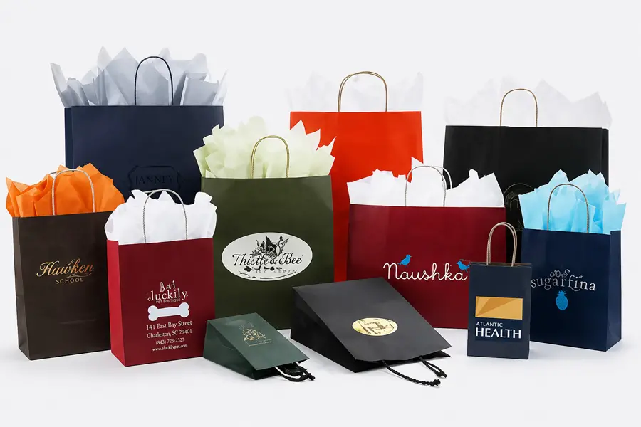 Tinted Colors on Kraft Base Paper Bags with Twisted Paper Handles