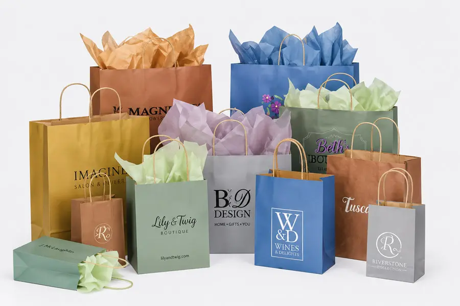 Metallic Colors On Kraft Base Paper Bags with Twisted Paper Handles