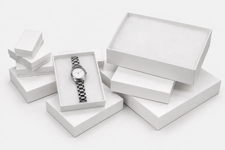 Cotton Filled Jewelry Boxes - Gloss White