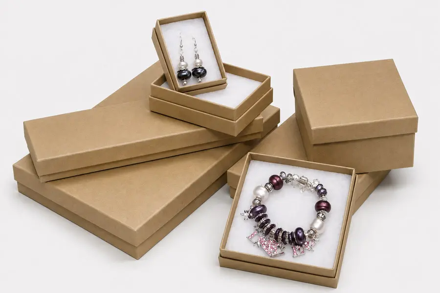 Cotton Filled Jewelry Boxes - Natural Kraft