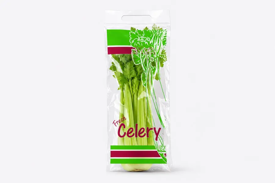 6W x 14.5L +3.5 BG + 1.5" Lip, Produce Bags Printed "Celery"