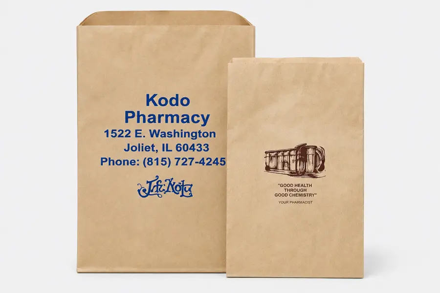 5W x 2L x 16H, Full Color Imprinted Flat Plain Brown Kraft Merchandise Bags, Brown with Full Color Imprint