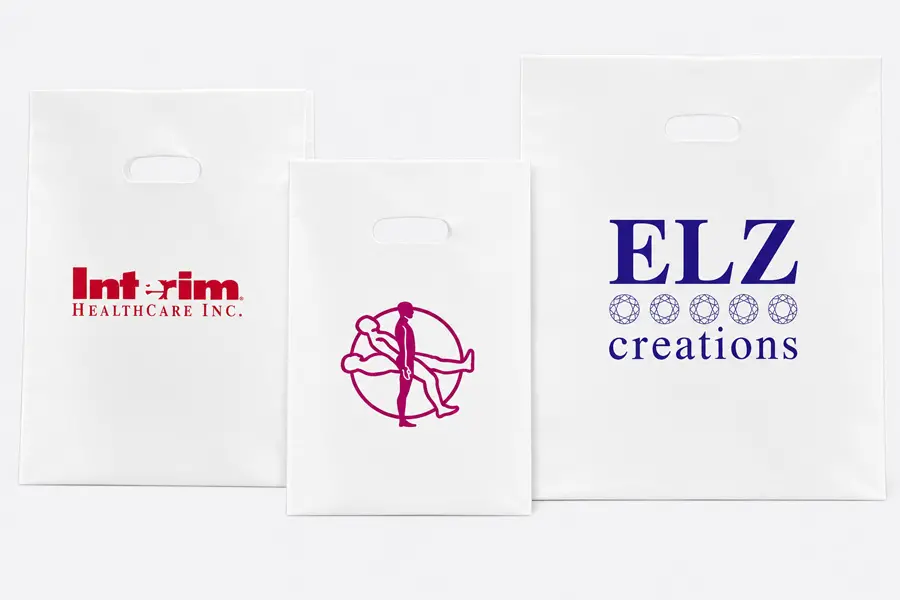 White Imprinted Diecut Handle Bags